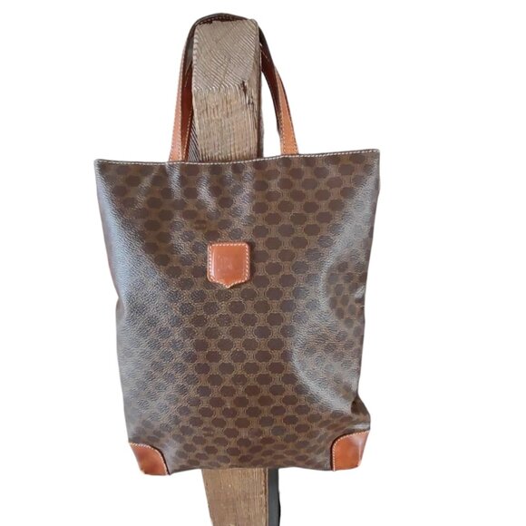 Celine Handbags - Celine Vintage Macadam Canvas PVC Leather Vertical Shopping Tote Bag